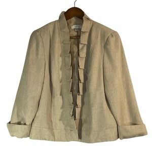 Dressbarn Women's Ruffle Front Open Blazer‎ Jacket Sz XL Beige Career Office